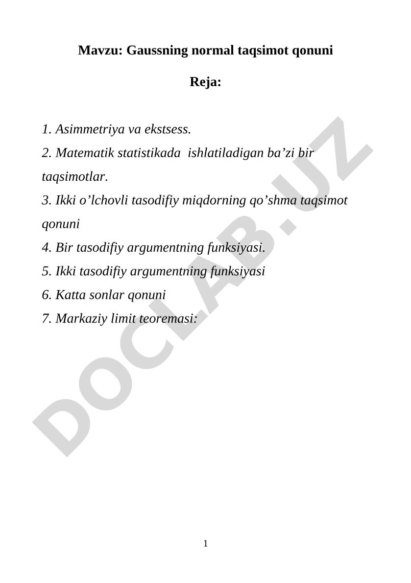 Gauss normal taqsimot qonuni kurs ishi