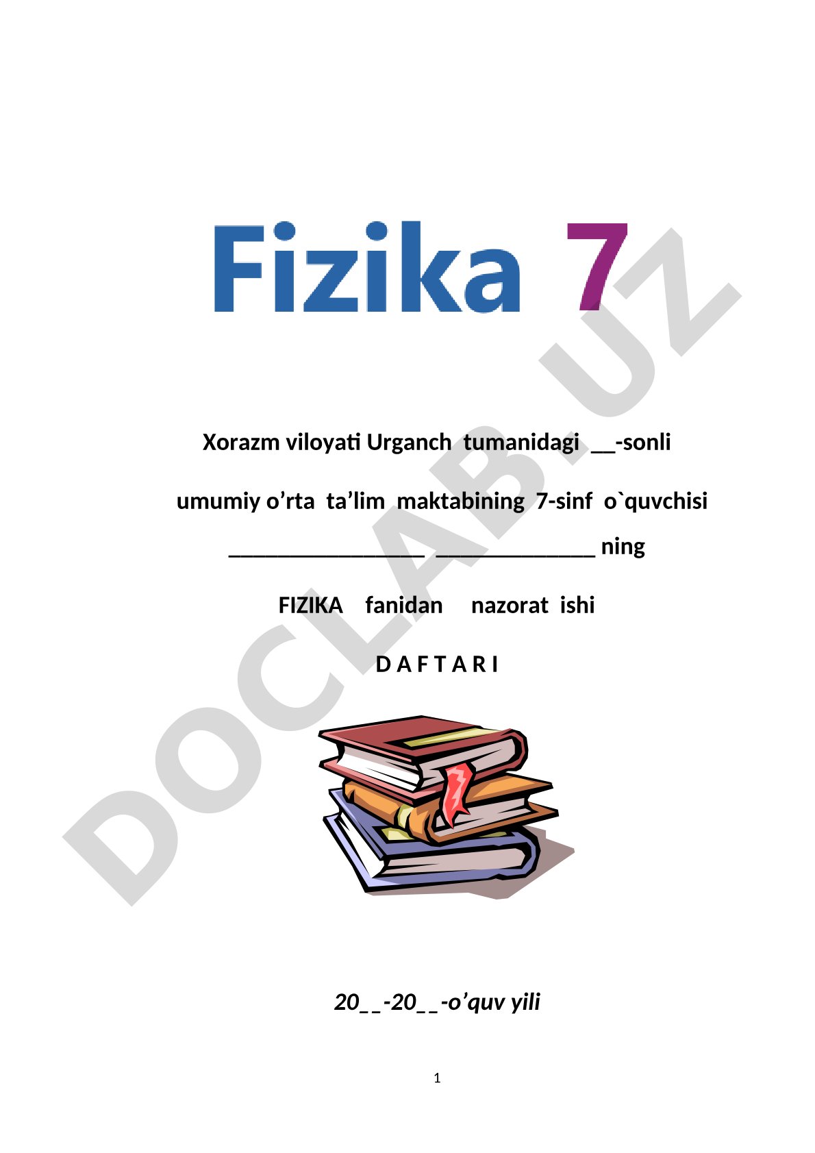 Fizika fanidan nazorat ishi daftari