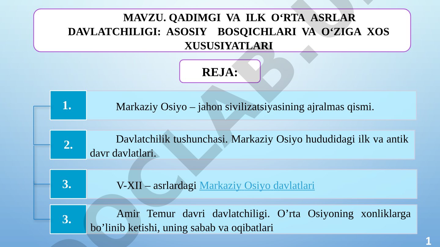 Qadimgi va ilk o'rta asrlar davlatchiligi: asosiy bosqichlari va o'ziga xos xususiyatlari
