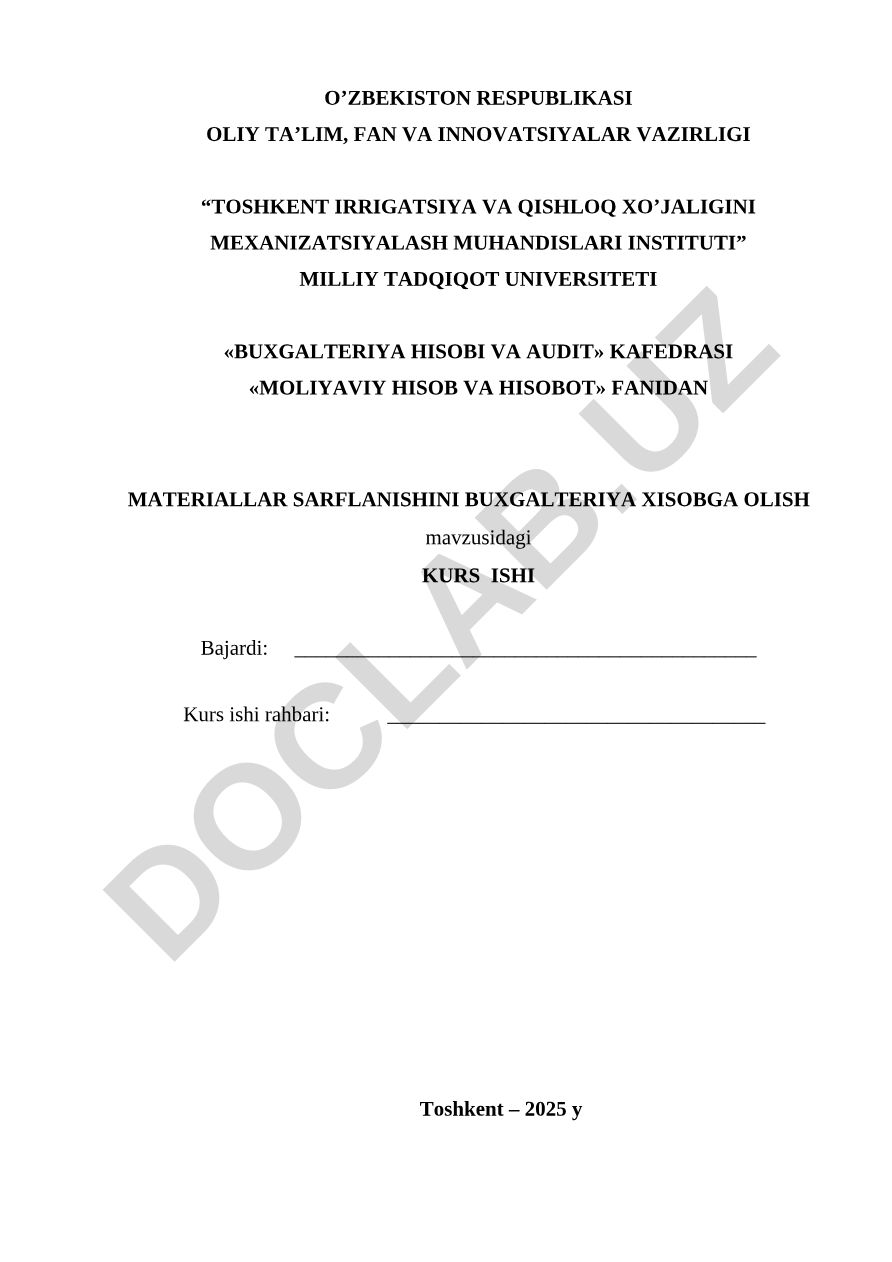 Materiallar sarflanishini buxgalteriya hisobga olish