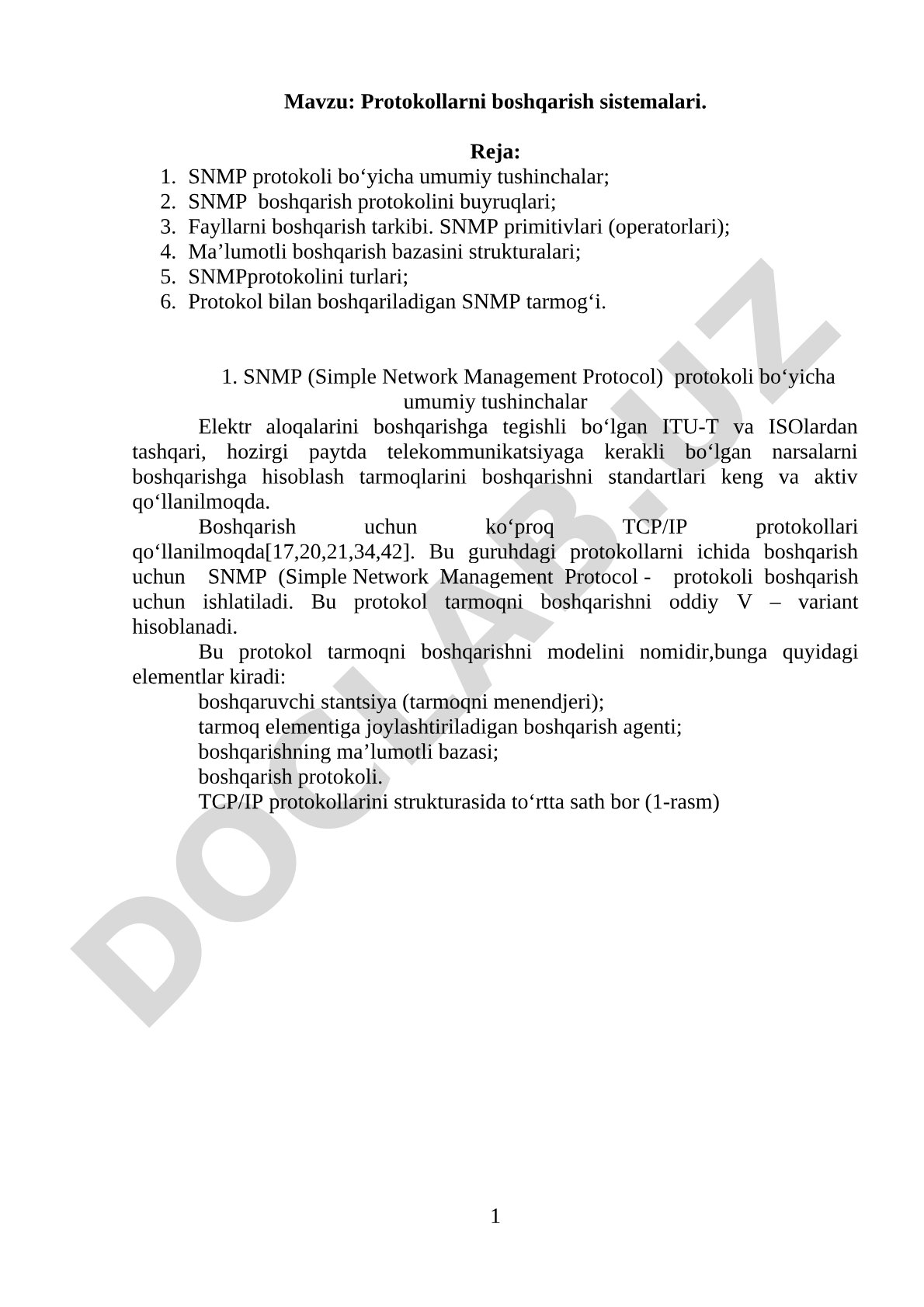 SNMP protokoli bo'yicha kurs ishi