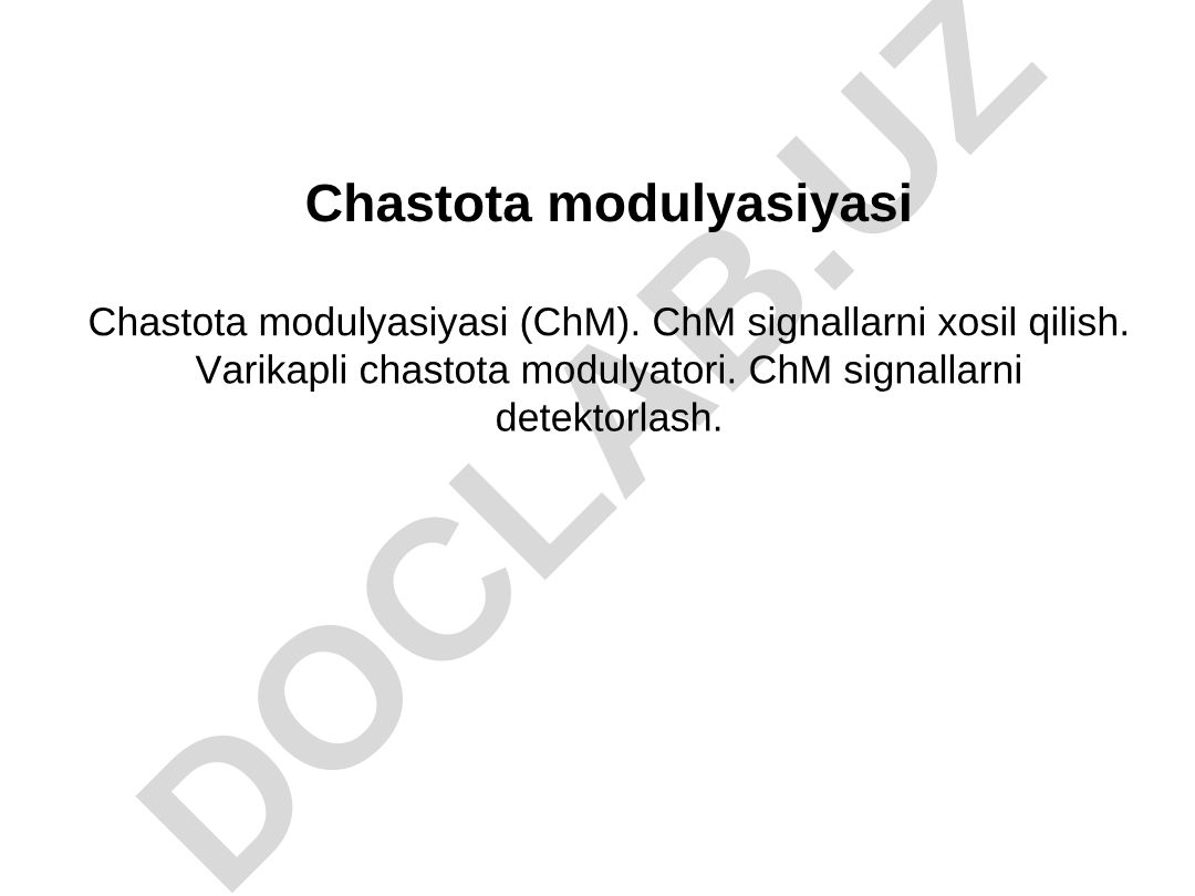 Chastota modulyasiyasi: nazariya, signallar va detektorlash
