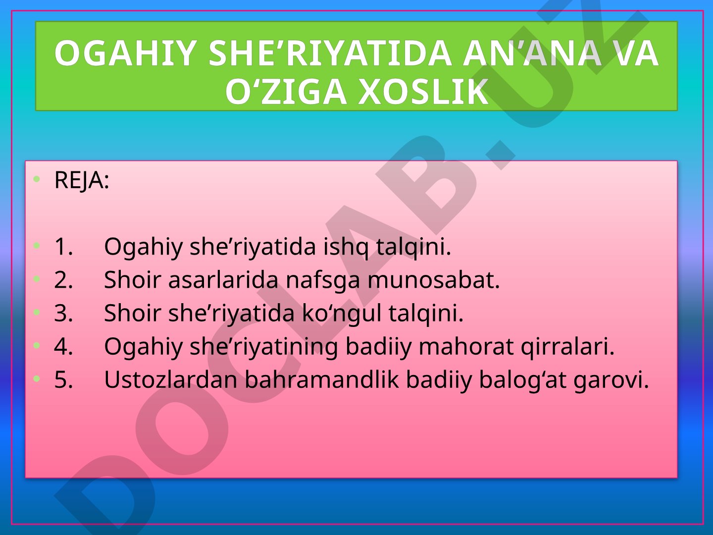 Ogahiy she'riyatida an'ana va o'ziga xoslik