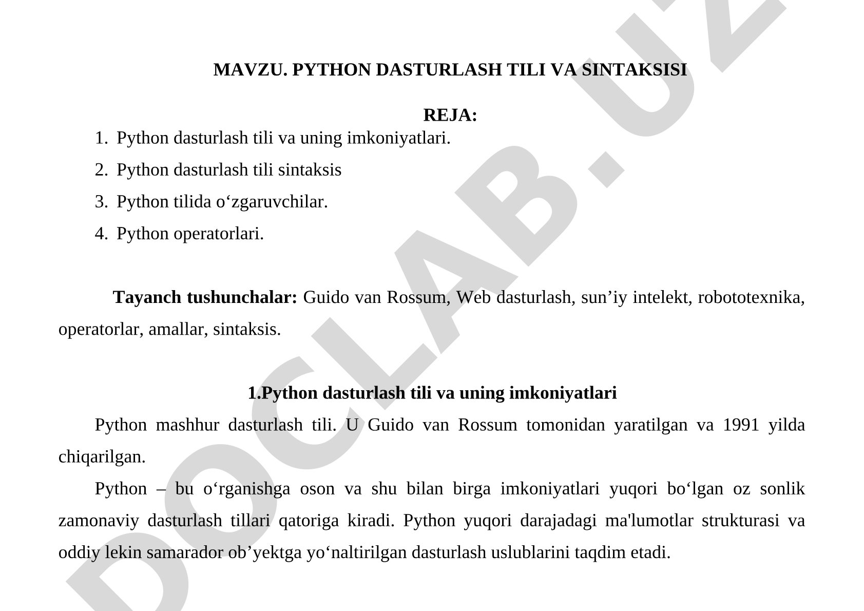 Python dasturlash tili va sintaksisi