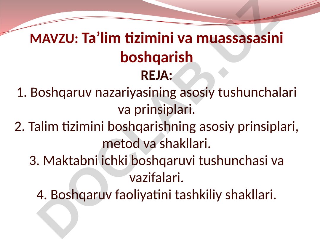Ta’lim tizimini va muassasasini boshqarish