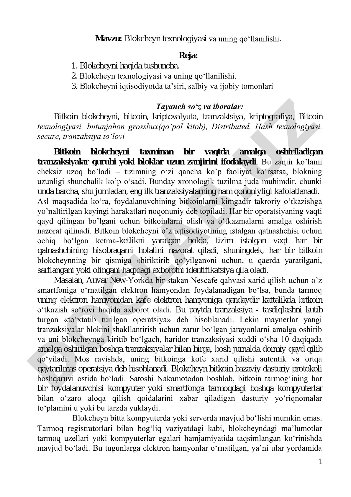 Blokcheyn texnologiyasi haqida maqola