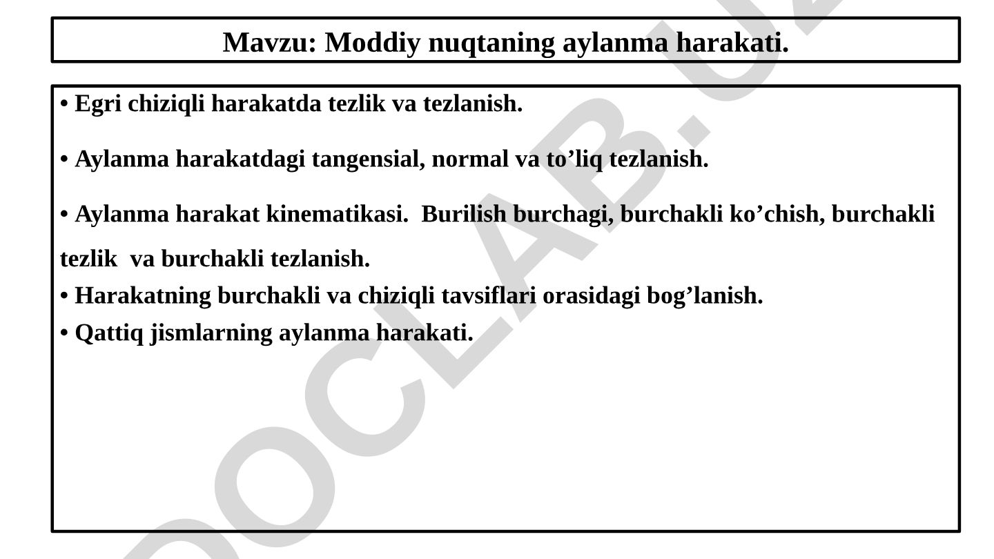 Moddiy nuqtaning aylanma harakati