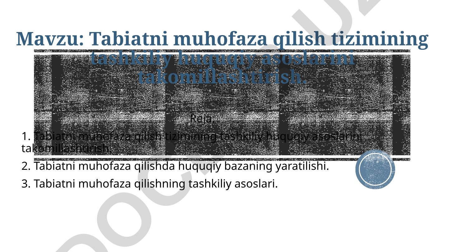 Tabiatni muhofaza qilish tizimining tashkiliy huquqiy asoslarini takomillashtirish