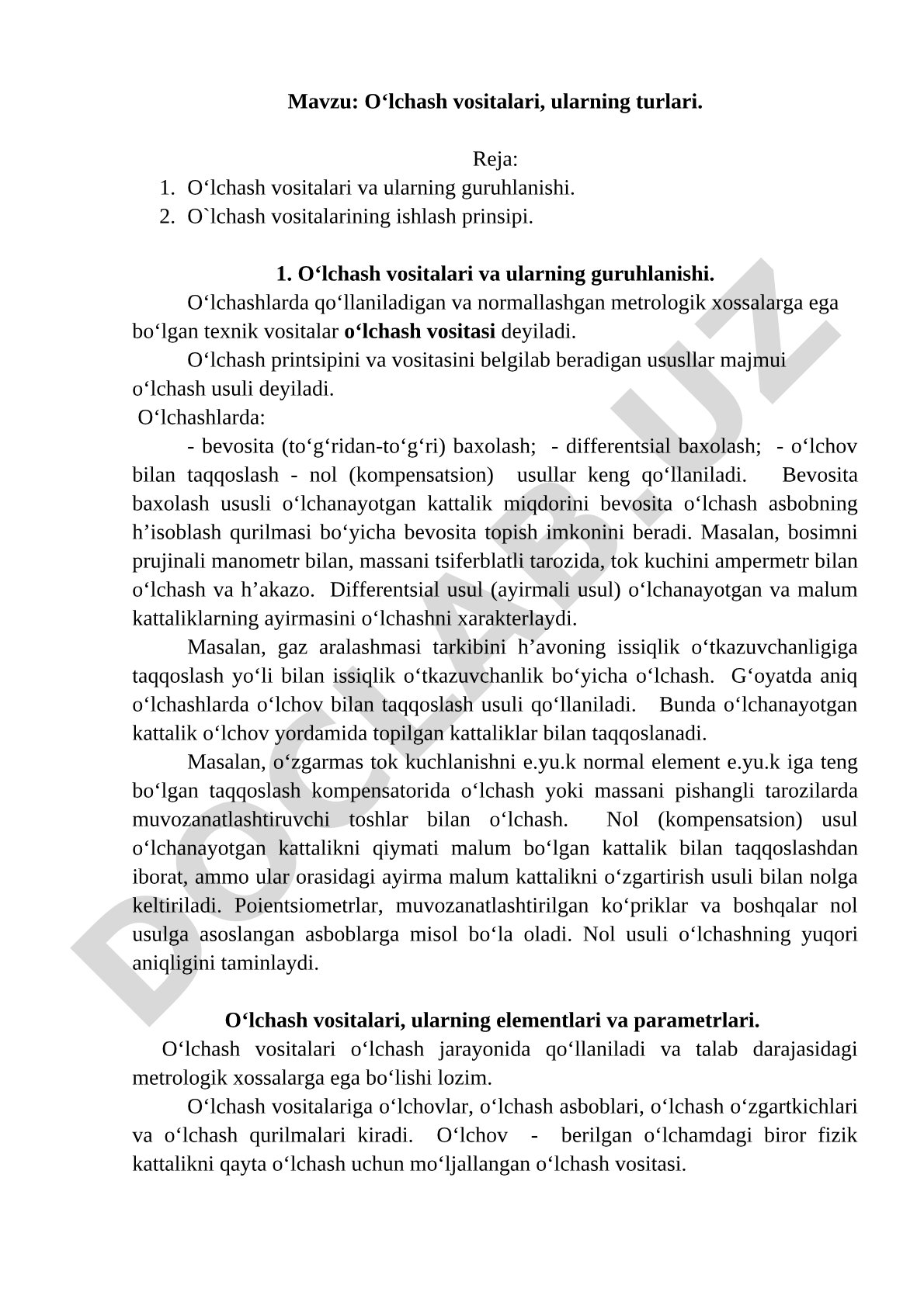 O‘lchash vositalari, ularning turlari