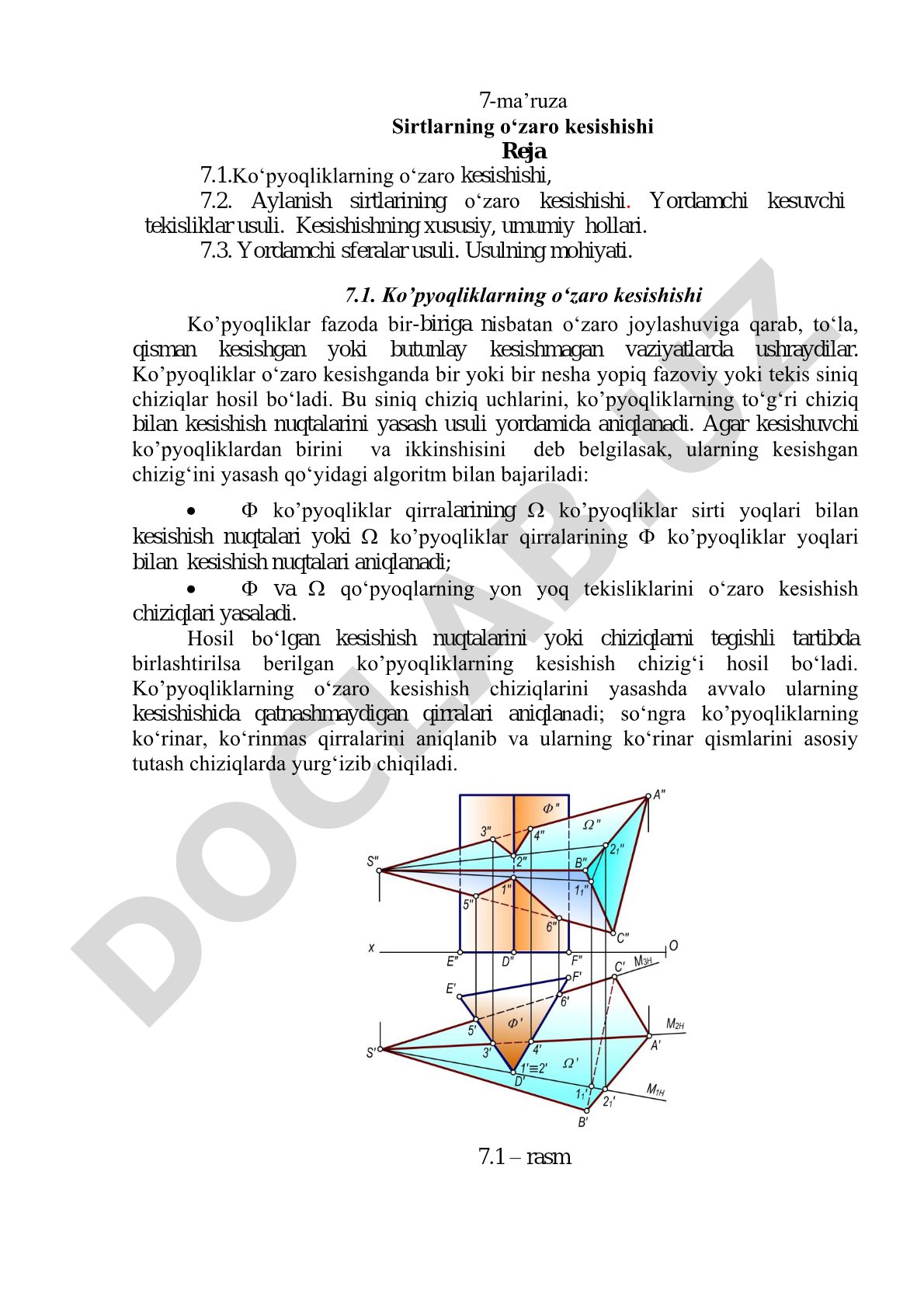 Sirtlarning o'zaro kesishishi ma'ruzasi