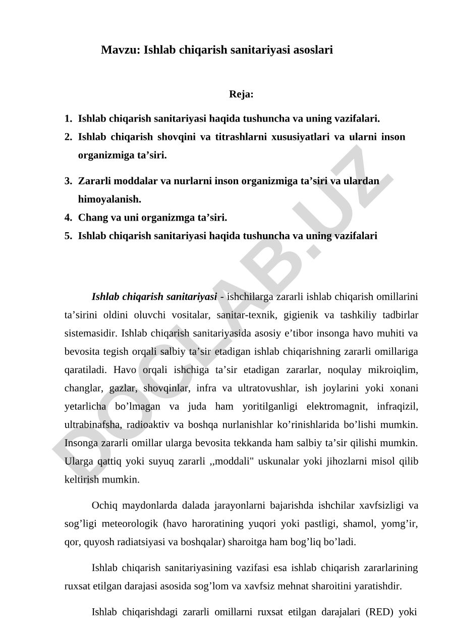 Ishlab chiqarish sanitariyasi asoslari