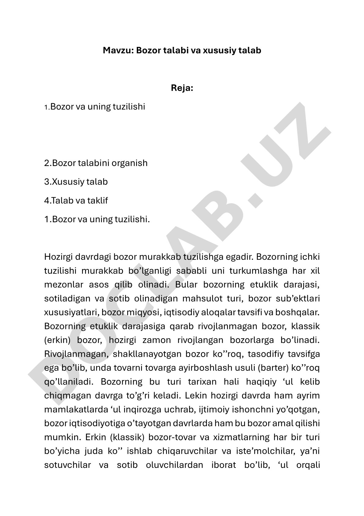 Bozor talabi va xususiy talab