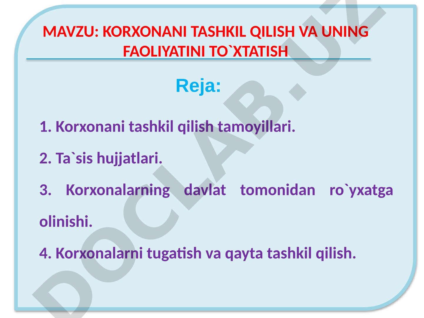 Korxona tashkil qilish taqdimoti