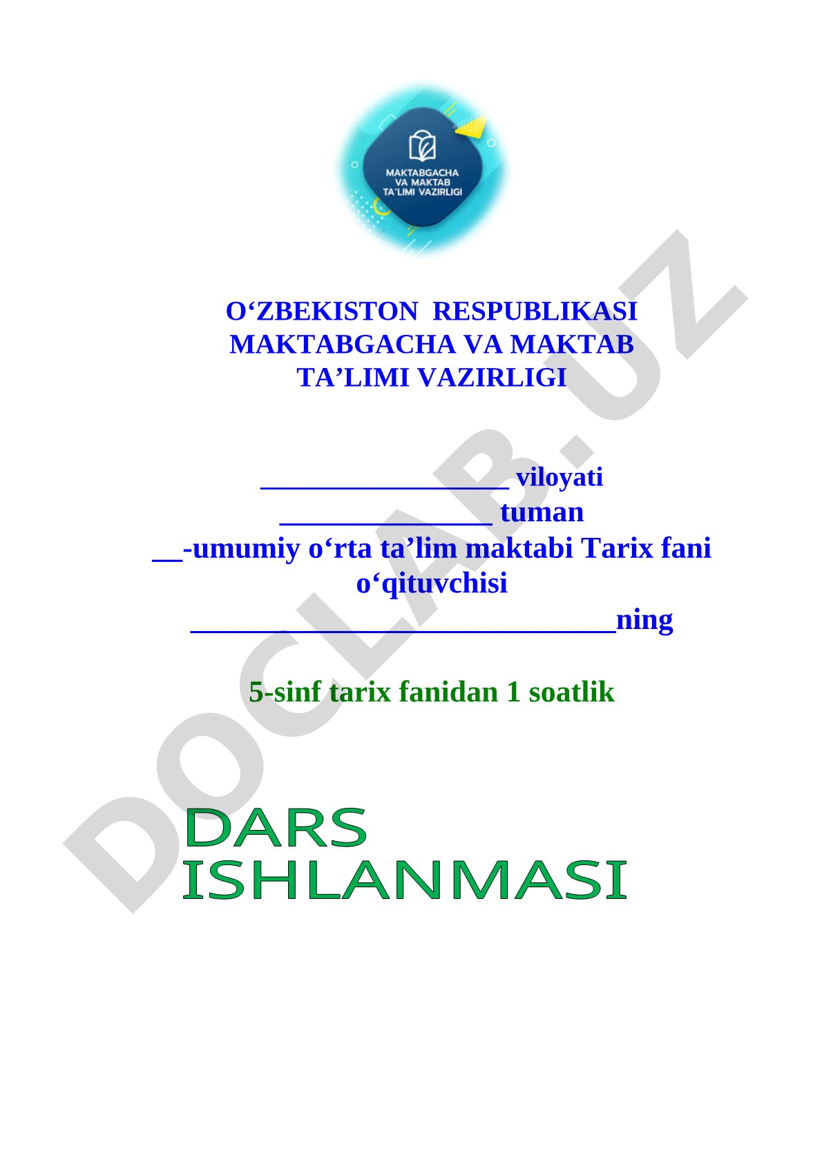 Tarix fani dars ishlanmasi