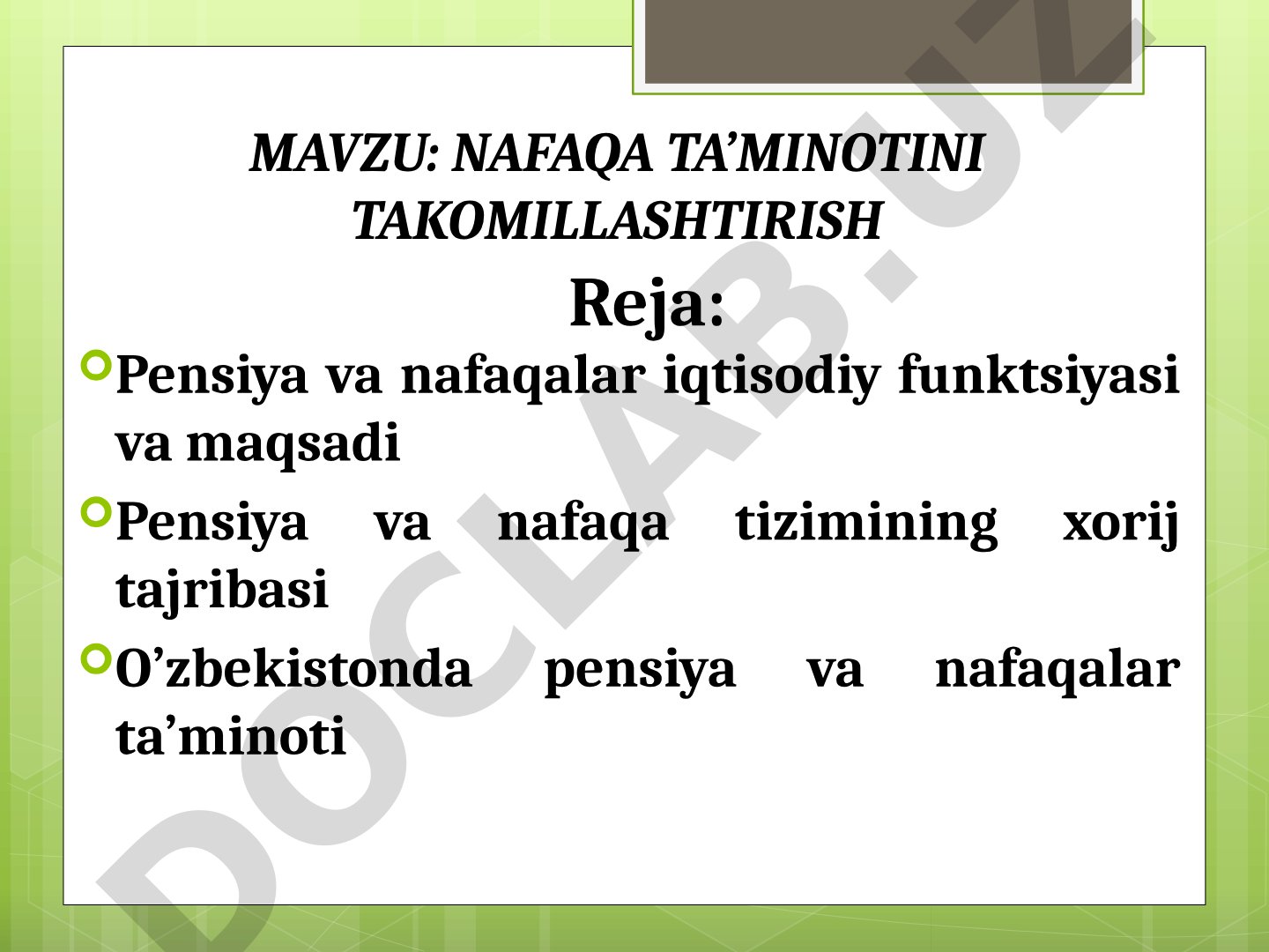 Nafaqa ta'minotini takomillashtirish