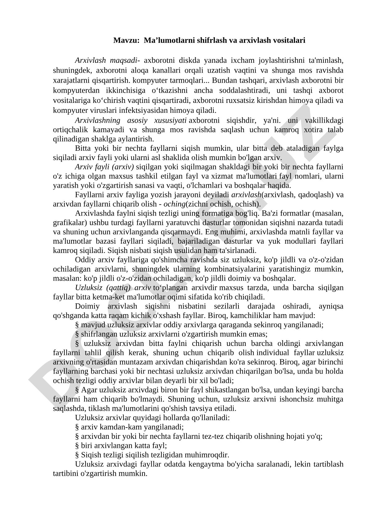 Ma'lumotlarni shifrlash va arxivlash vositalari