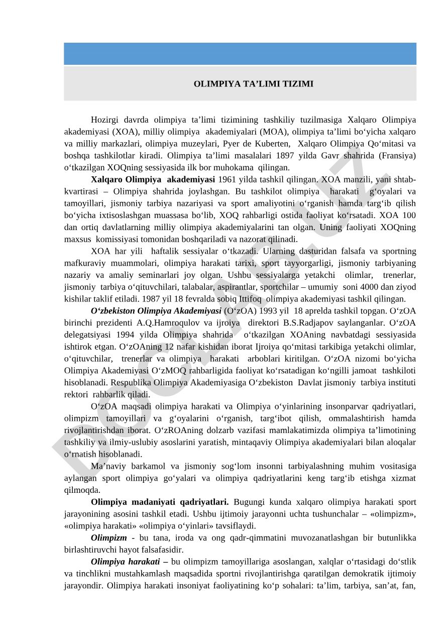 Olimpiya ta'limi tizimi va tashkiliy tuzilmalari