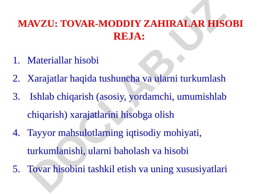 Tovar-moddiy zaxiralar hisobi