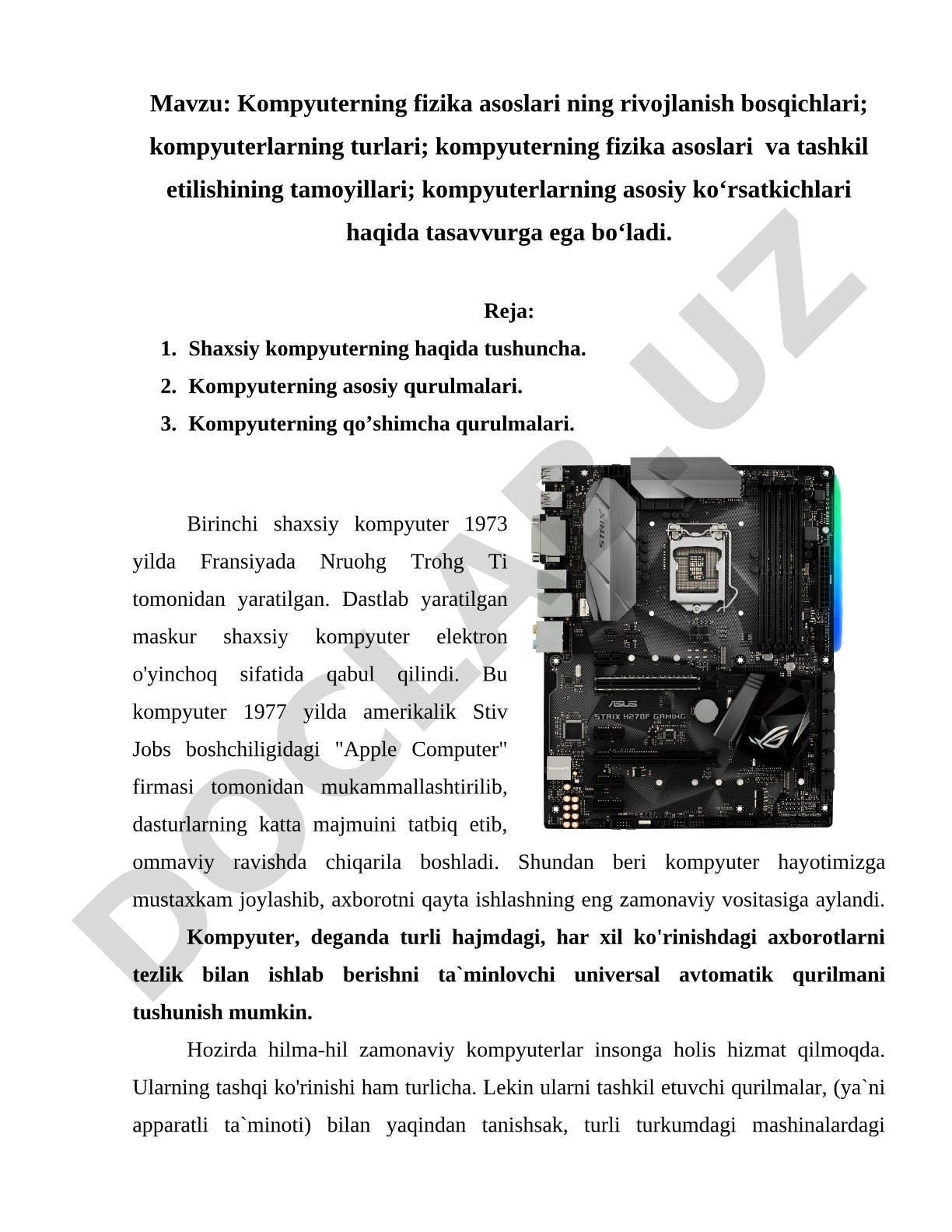 Kompyuter fizikasi kurs ishi