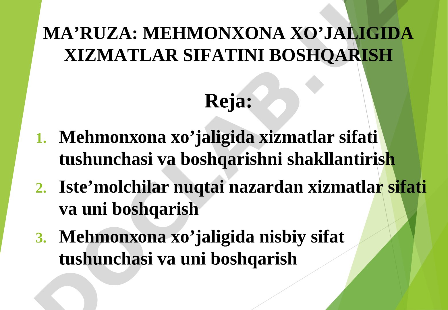 Mehmonxona xizmatlari sifati taqdimoti