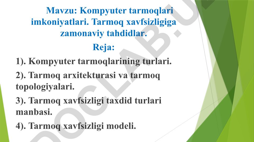 Kompyuter tarmoqlari imkoniyatlari va tarmoq xavfsizligiga zamonaviy tahdidlar
