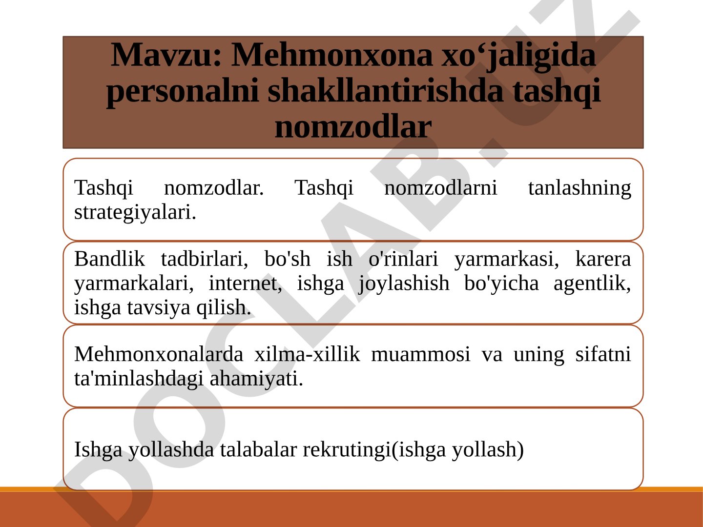 Mehmonxona personali tanlash taqdimoti