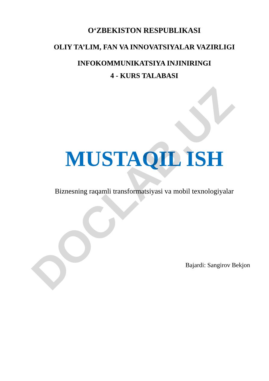 Biznesning raqamli transformatsiyasi va mobil texnologiyalar