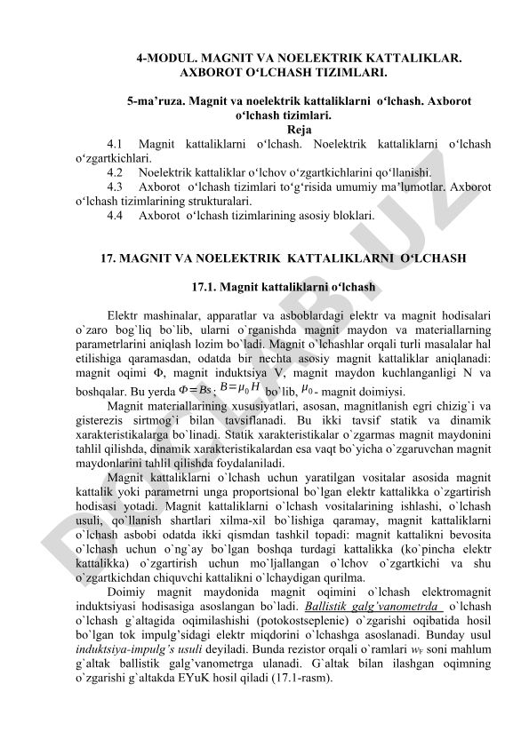 Magnit va noelektrik kattaliklarni o'lchash. Axborot o'lchash tizimlari