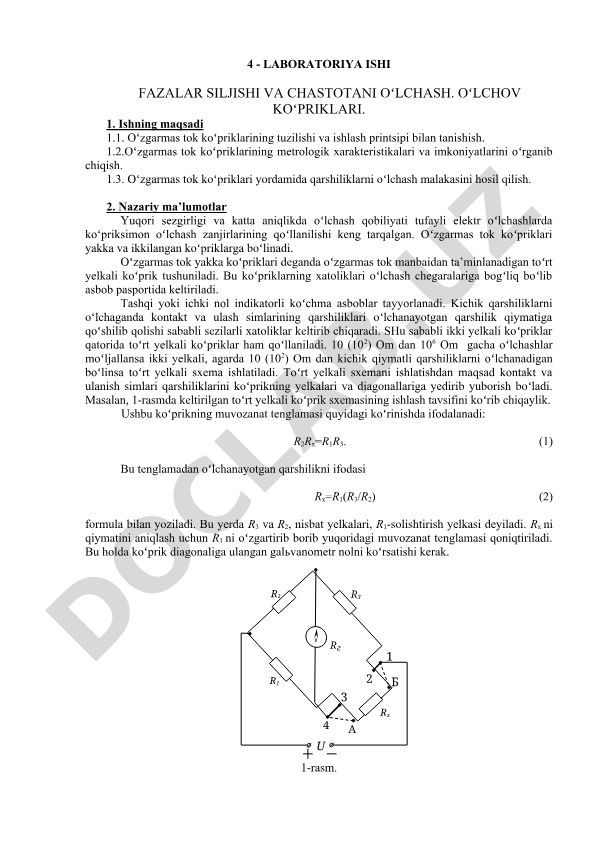 O'zgarmas tok ko'priklari va qarshiliklarni o'lchash