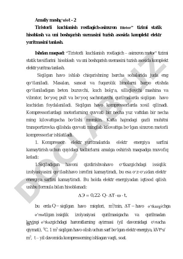 Tiristorli kuchlanish rostlagich-asinxron motor tizimi statik hisoblash va boshqarish sxemasi