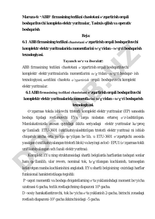 ABB firmasining tezlikni chastotani oʻzgartirish orqali boshqariluvchi kompleks elektr yuritmalar