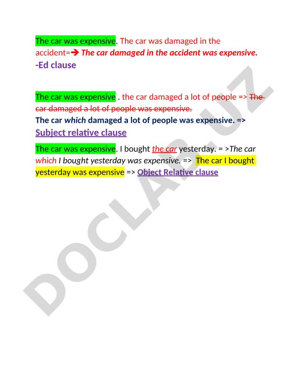 English Grammar: Relative Clauses and -Ed Clauses Examples