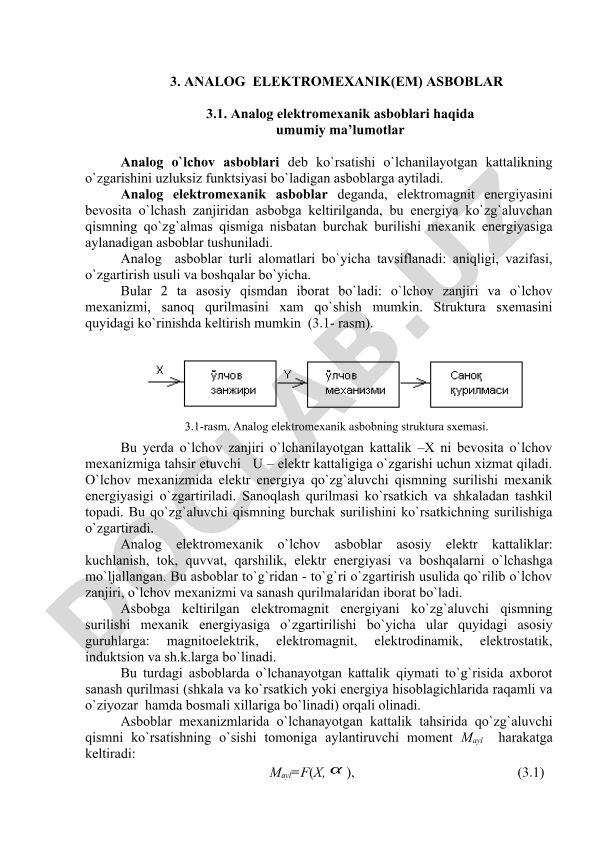 Analog elektromexanik asboblar haqida umumiy ma'lumotlar