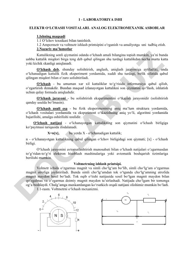 Elektr oʻlchash vositalari va analog elektromexanik asboblar