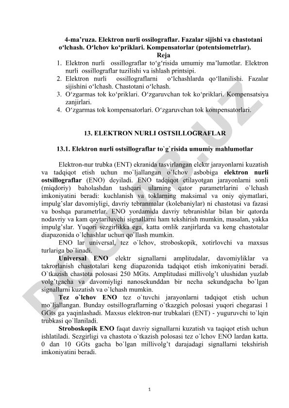 Elektron nurli ossillograflar va o'lchov ko'priklari