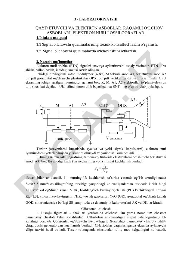 Laboratoriya ishi: Raqamli o'lchov asboblari va elektron nurlı ossilograflar