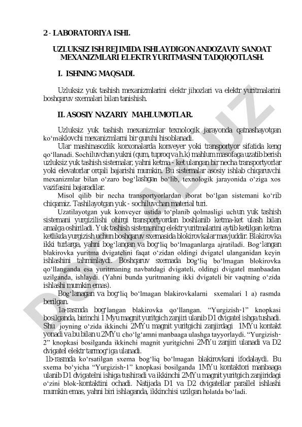 Uzluksiz ish rejimida ishlaydigan andozaviy sanoat mexanizmlari elektr yuritmasini tadqiqotlash