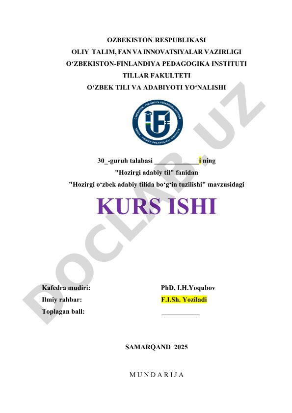 Hozirgi o‘zbek adabiy tilida bo‘g‘in tuzilishi