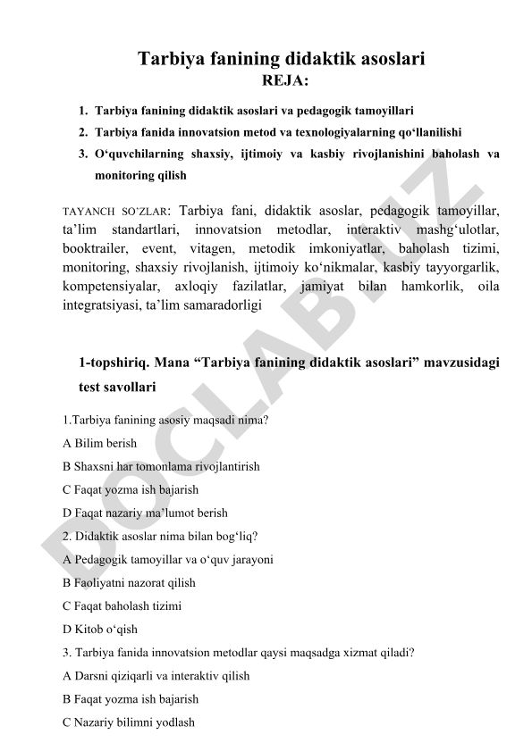 Tarbiya fanining didaktik asoslari