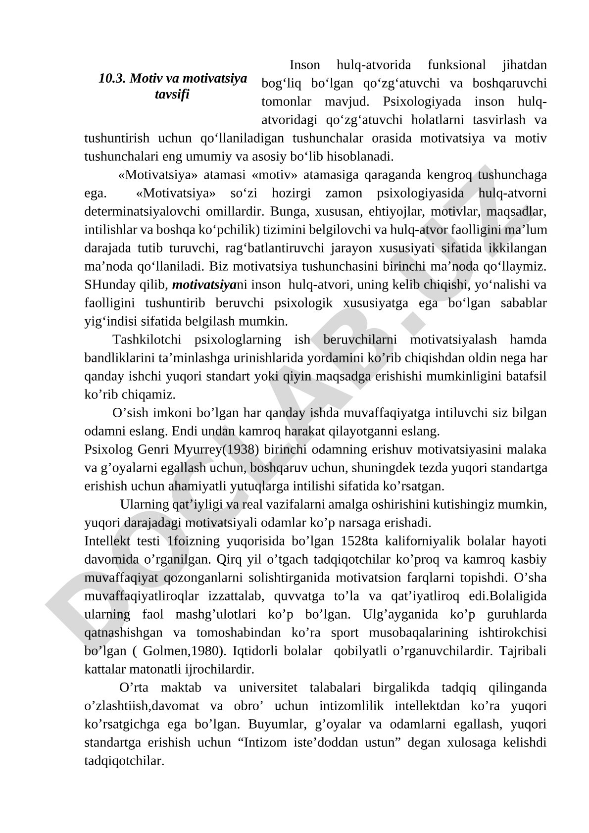 Motiv va motivatsiya tavsifi