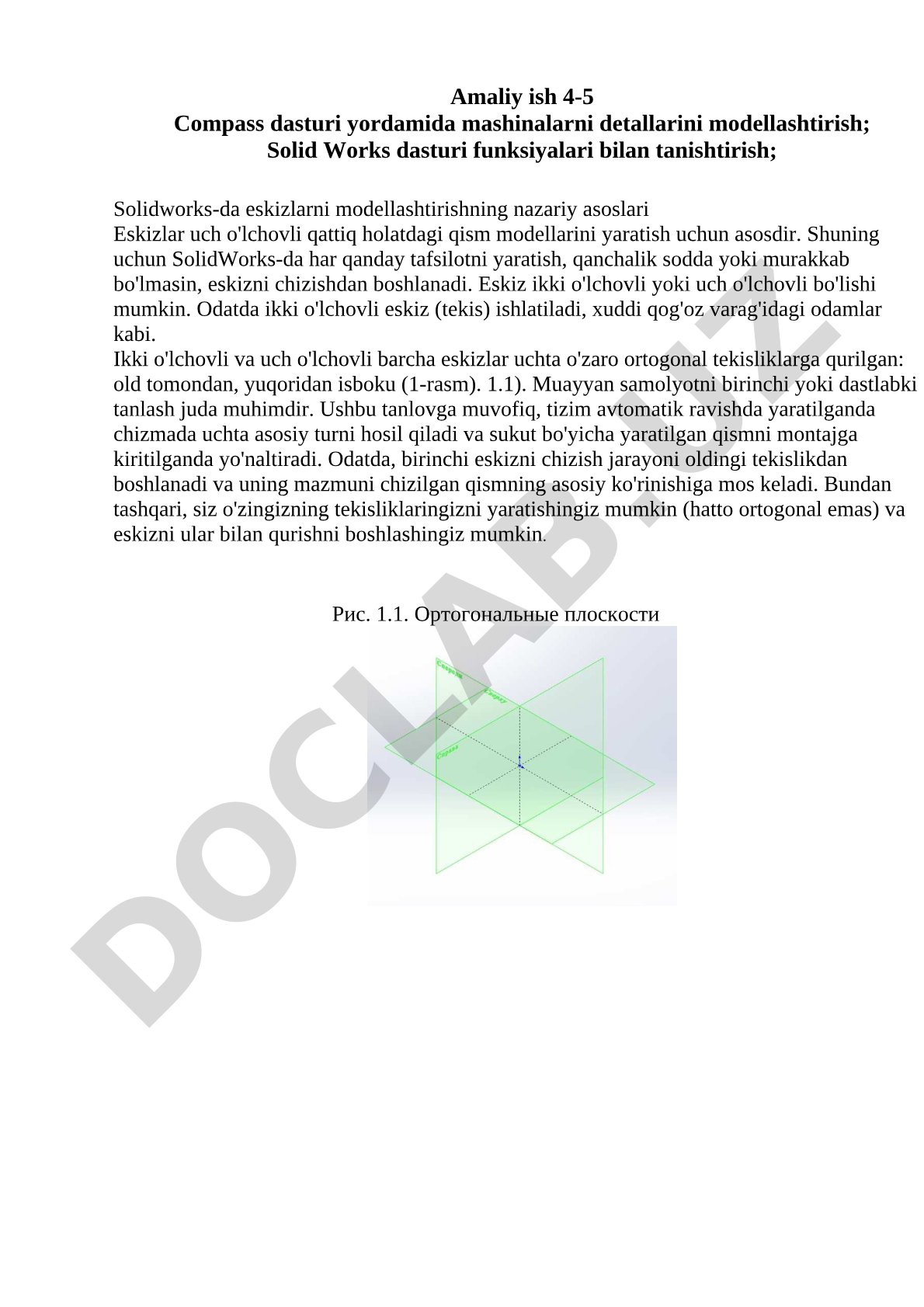 SolidWorks-da eskizlarni modellashtirishning nazariy asoslari