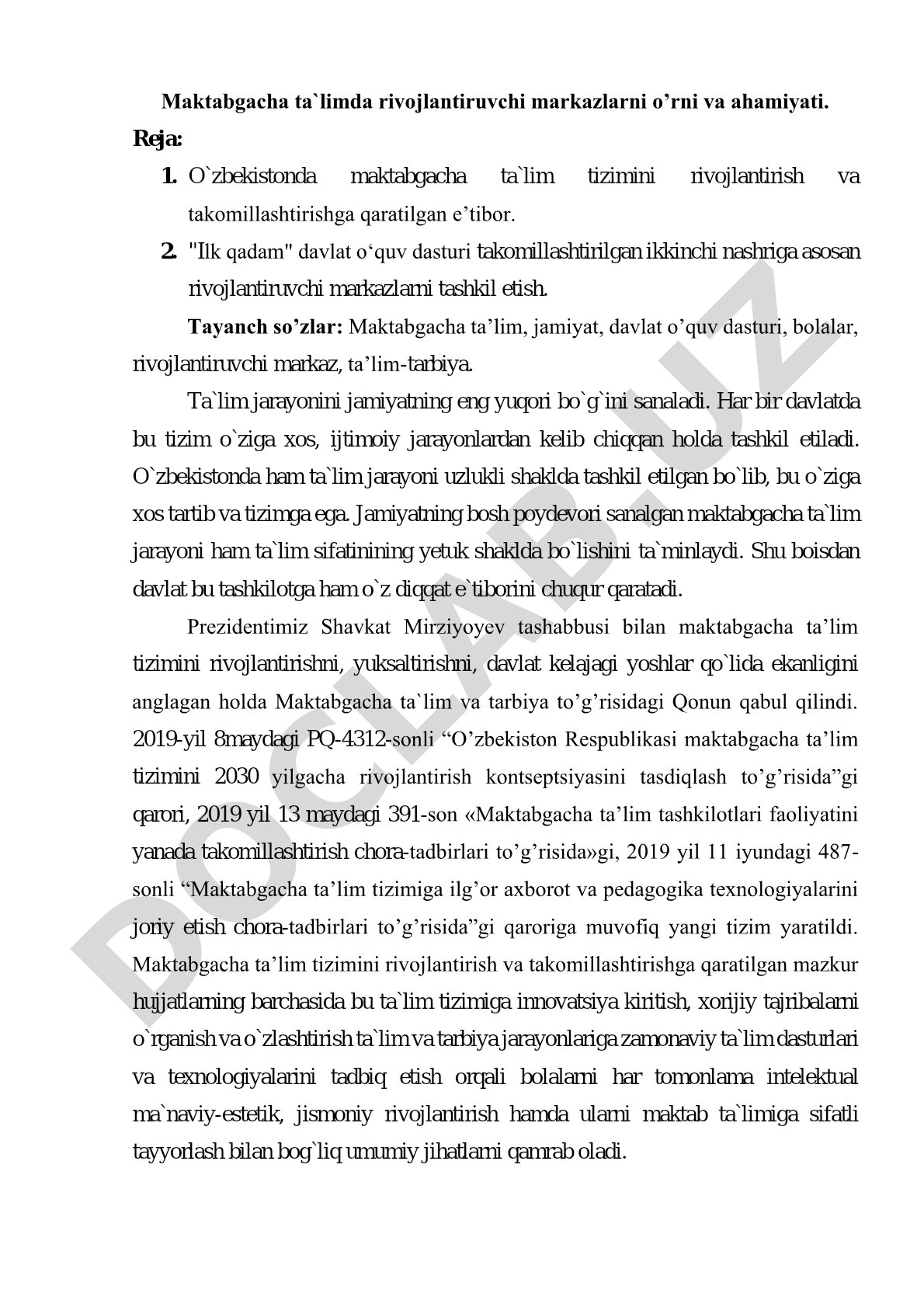 Maktabgacha ta'limda rivojlantiruvchi markazlarni o'rni va ahamiyati