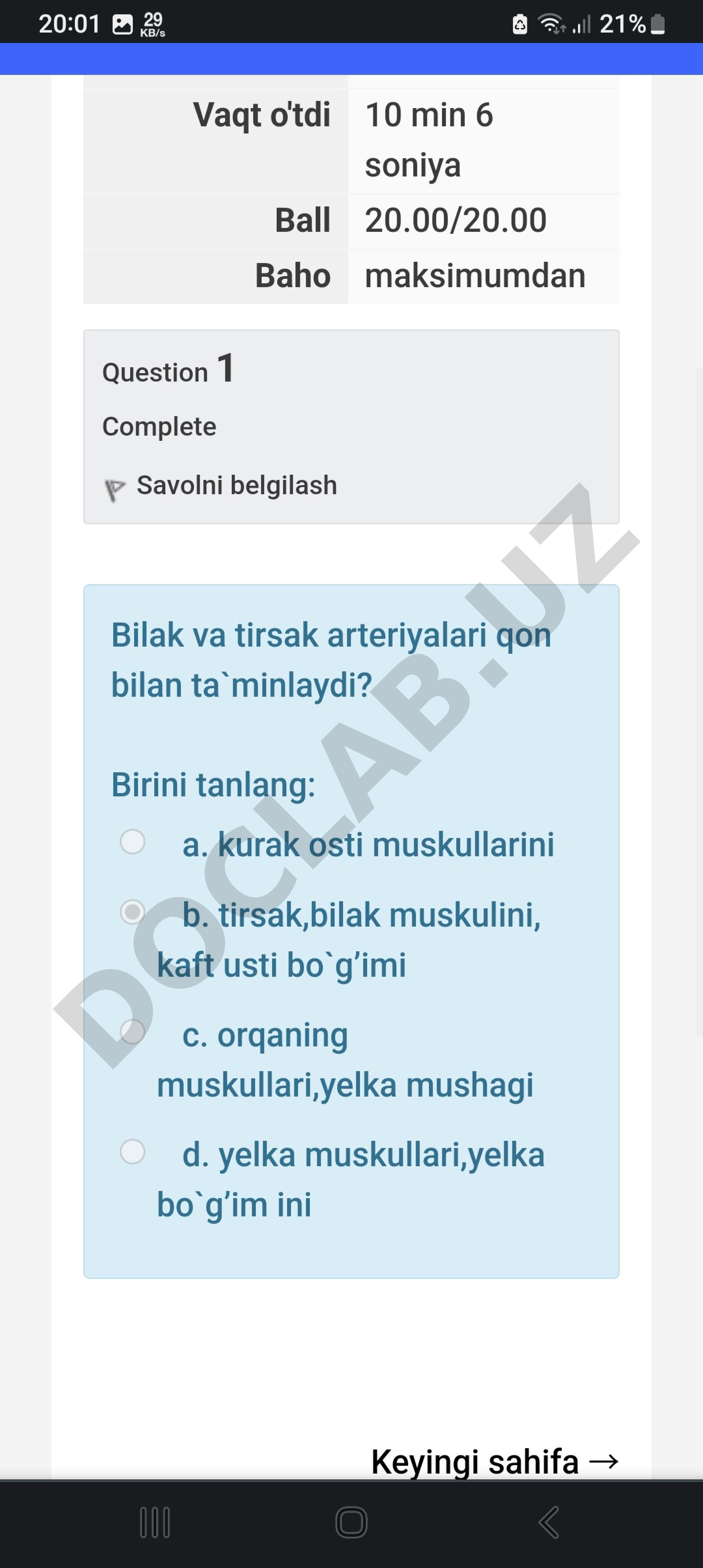 Bilak va tirsak arteriyalari qon bilan ta'minlaydi