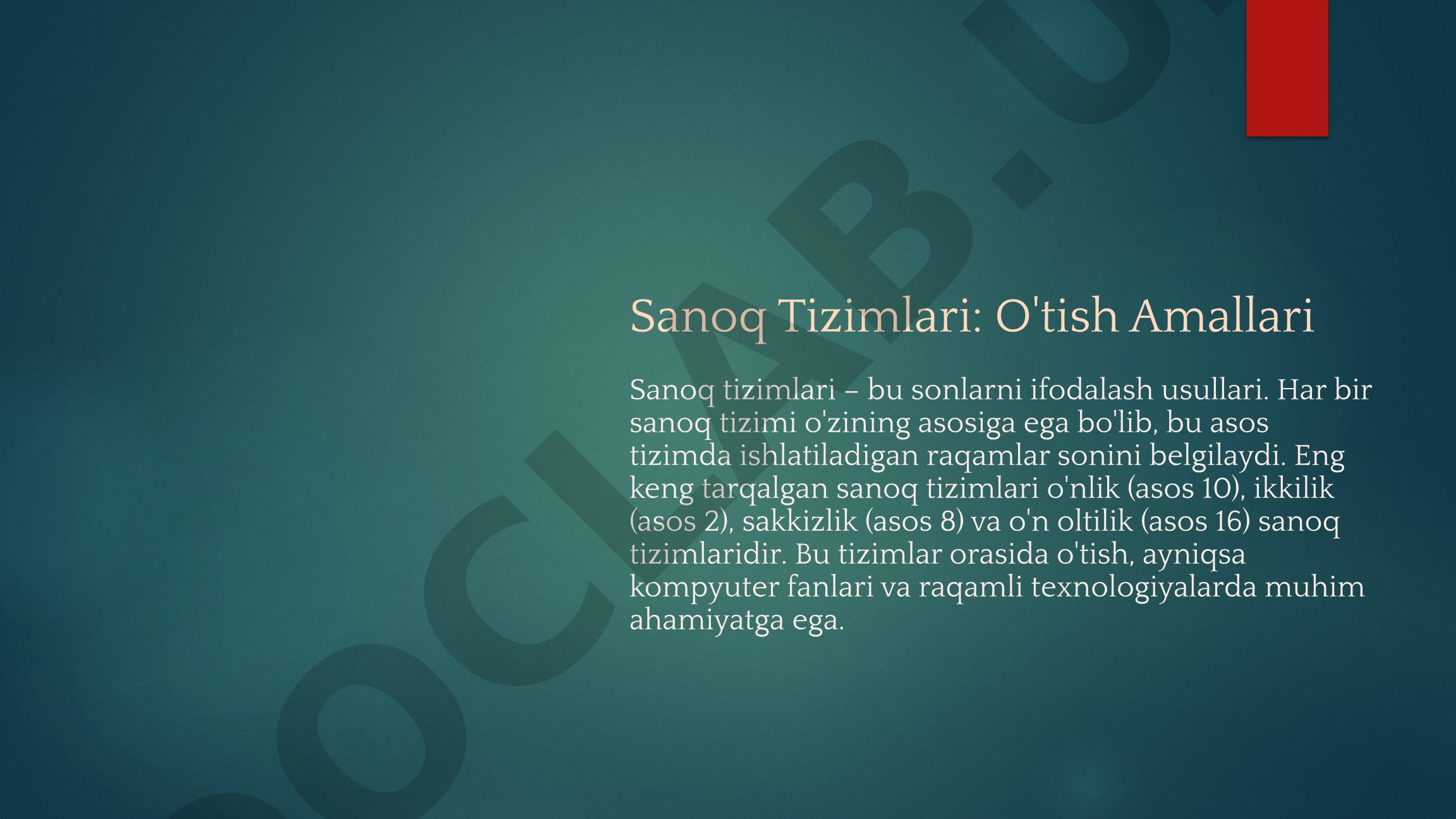 Sanoq Tizimlari: O'tish Amallari