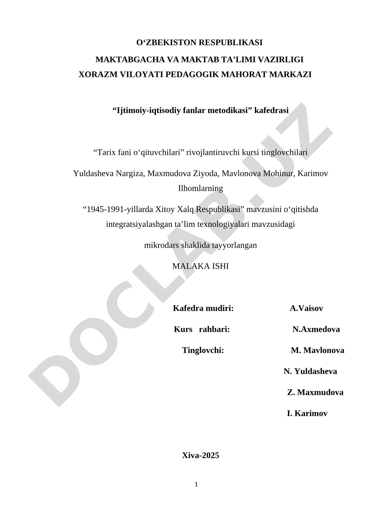 1945-1991-yillarda Xitoy Xalq Respublikasi mavzusini o'qitishda integratsiyalashgan ta'lim texnologiyalari