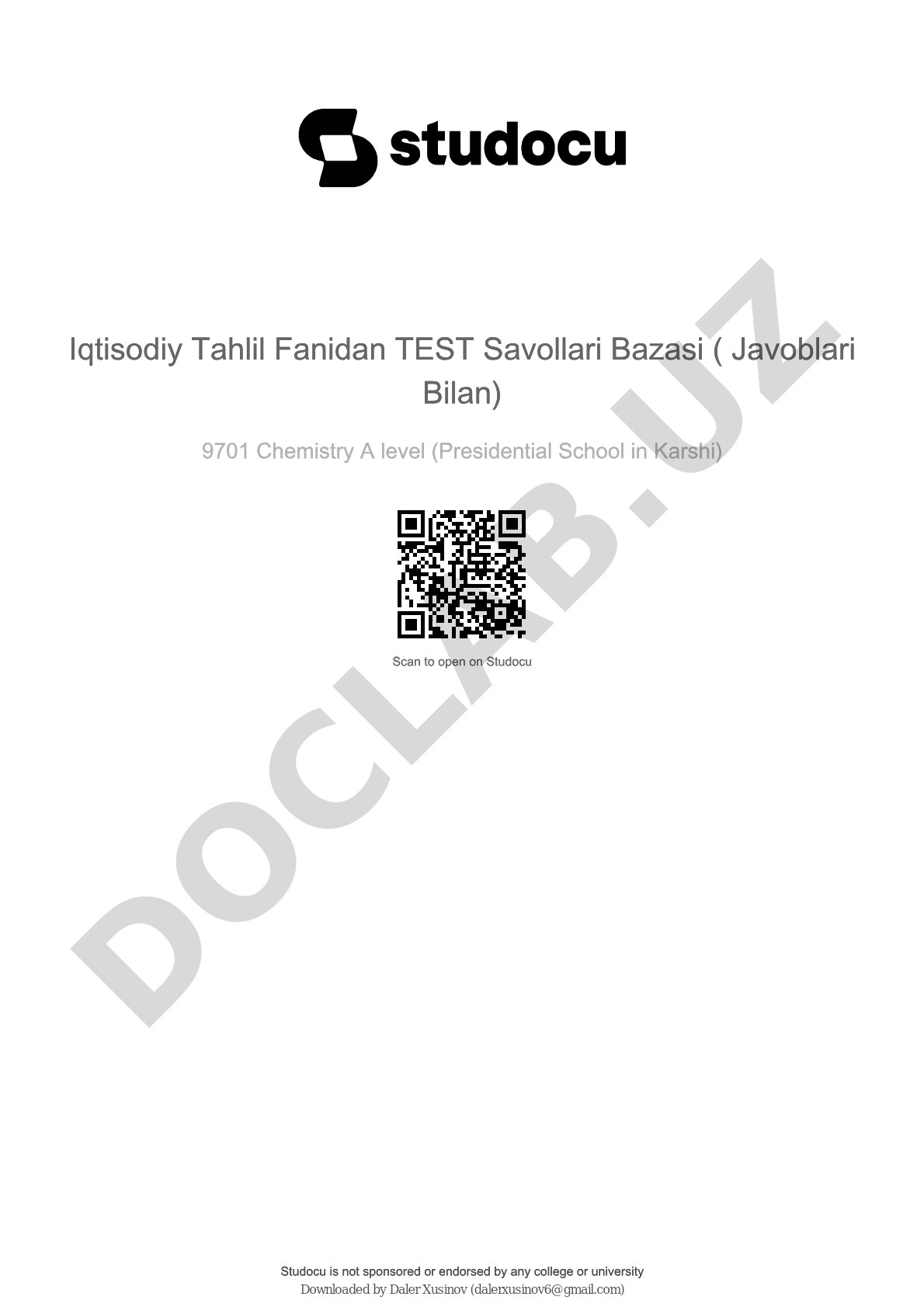 Iqtisodiy Tahlil Fanidan TEST Savollari Bazasi (Javoblari Bilan)
