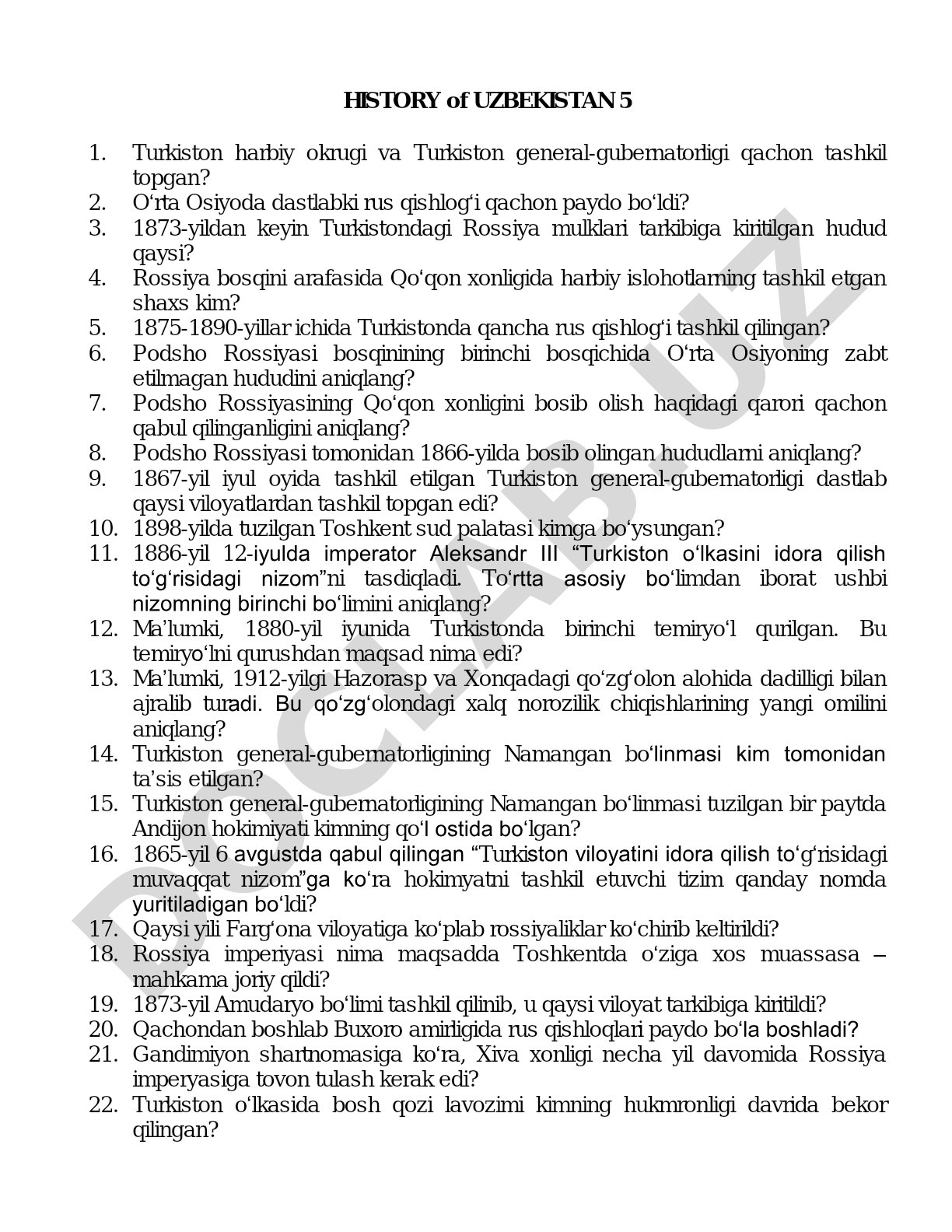 Rossiya bosqini davrida Turkiston tarixi