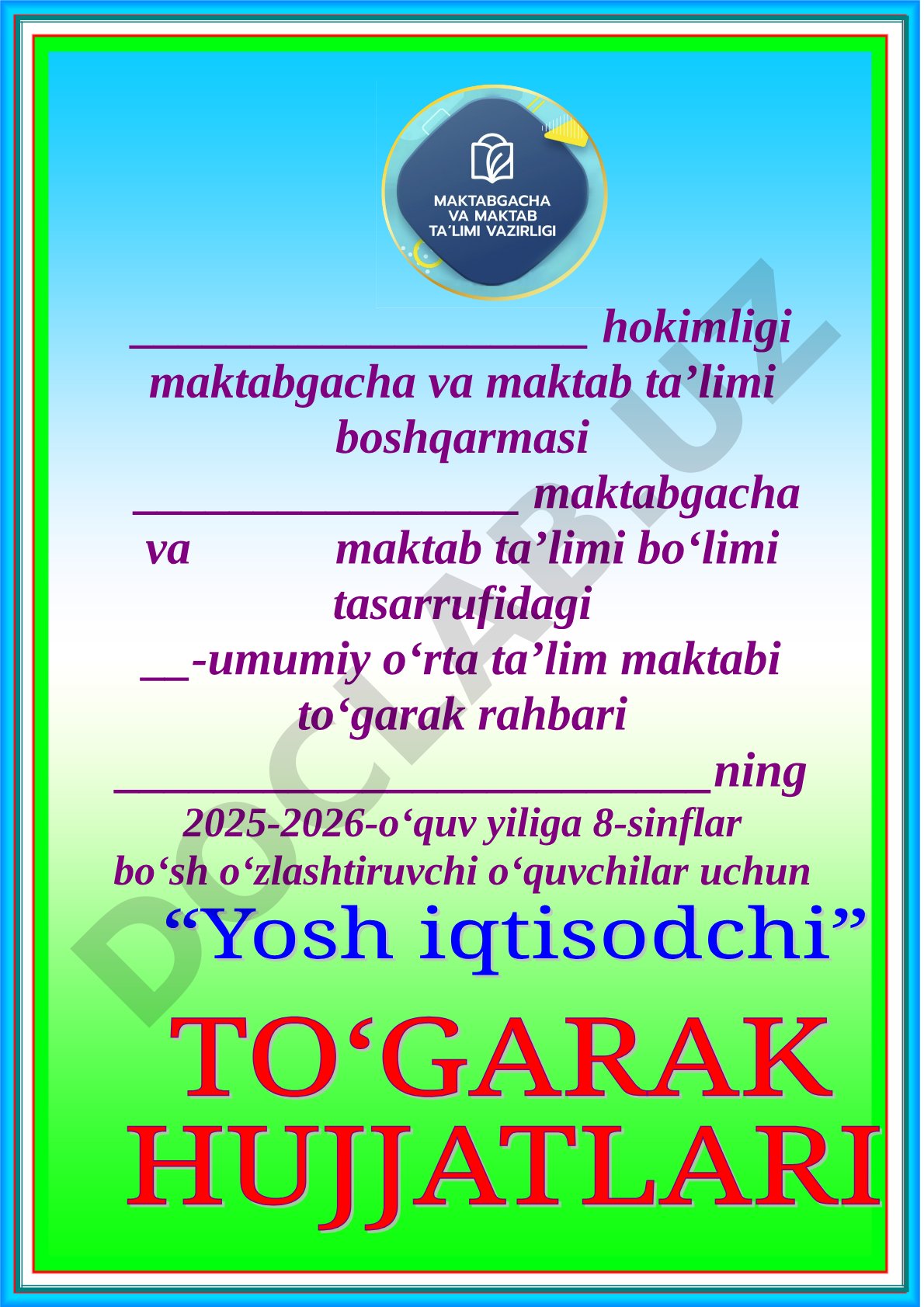 8-sinflar bo'sh o'zlashtiruvchi o'quvchilar to'garagi a'zolari va mashg'ulot jadvali