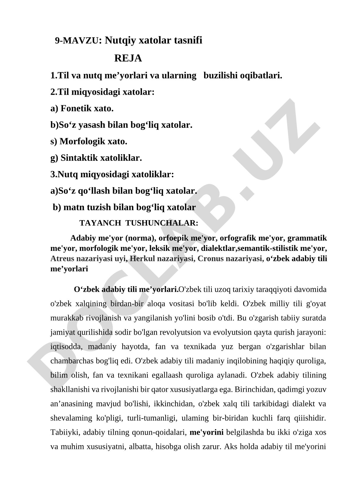 Nutqiy xato lar tasnifi