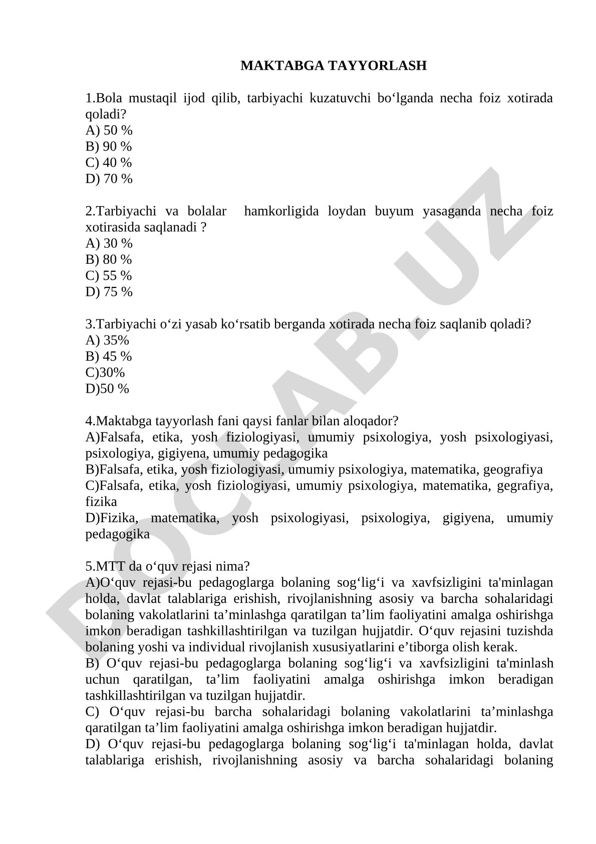 MAKTABGA TAYYORLASH